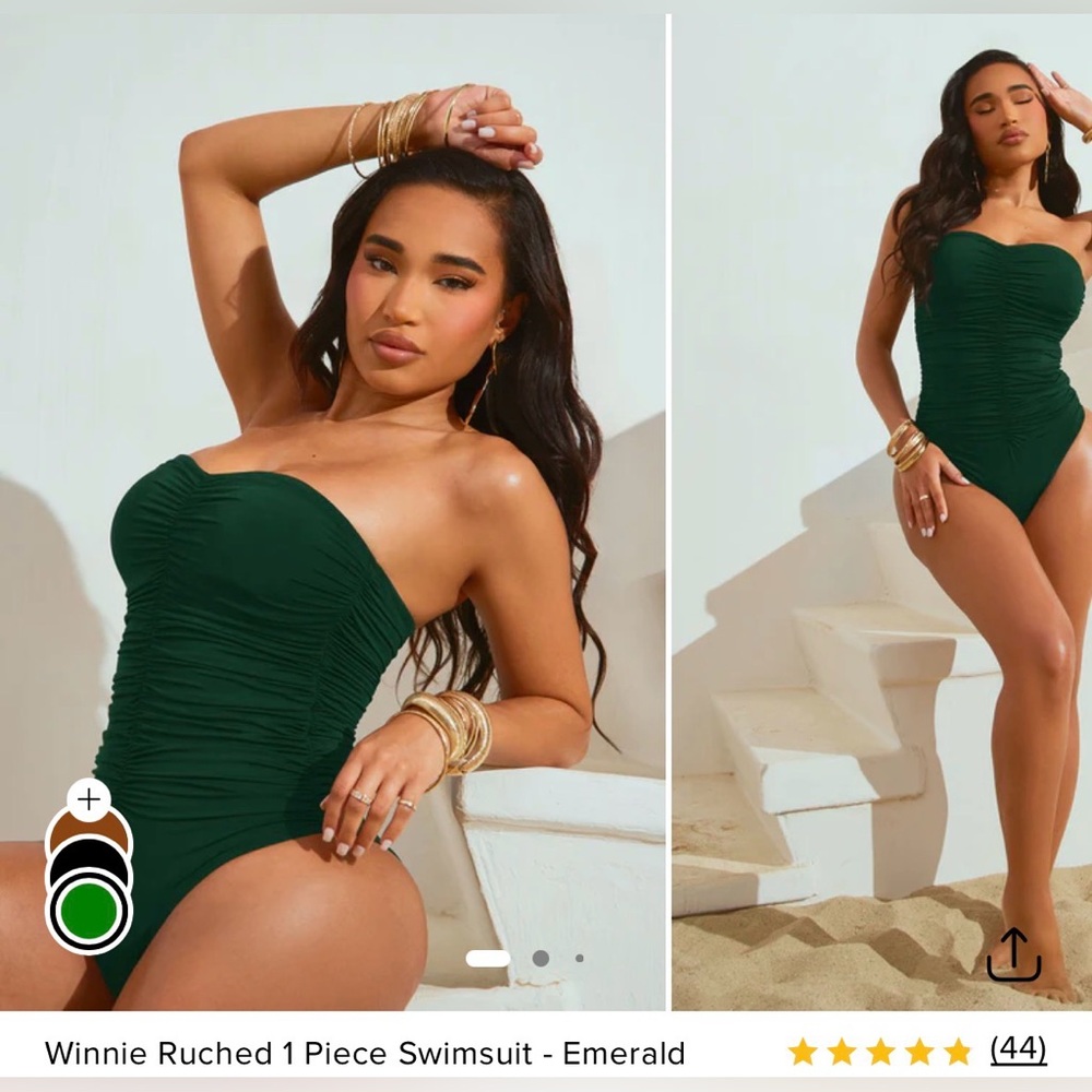 Fashion Nova Ruched One Piece Swimsuit - Dark Green